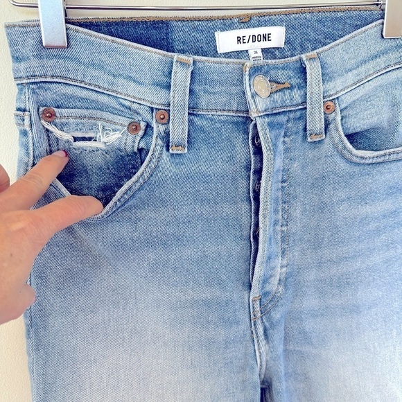 RE/Done 90’s High Rise Ankle Crop Distressed Jeans in Worn Bright Blue - Picture 6 of 14